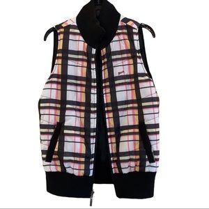 Vintage Le Tigre Reversible Plaid Puffer Vest XS Black Pink Y2K Preppy Sporty